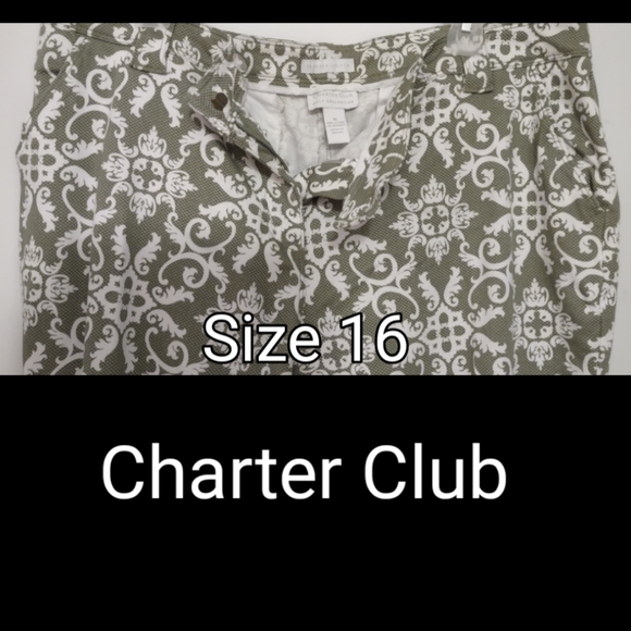 Olive Green Print Crop Pants sz 16 - Picture 8 of 10